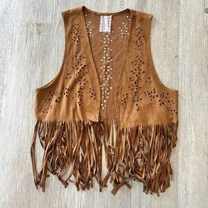Womens Mauve Brown Fringe Vest - XL